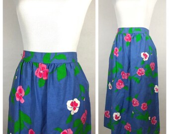 Blue Floral Malia Honolulu Skirt // Blue Floral Hawaiian Skirt Size 6, Malia  //