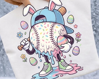 Easter Baseball PNG, Bunny Baseball Png, Cute Baseball Player Sublimation, Pastel Easter Egg Baseball Design, Kids Shirt Print