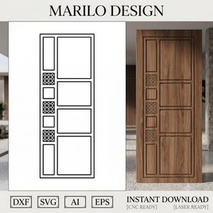 CNC Wood Door Modern Geometric Panel Design for Villas | Asymmetrical Grid Pattern (Digital Download)