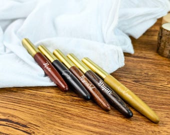Personalized Wood Fountain Pen: Engraved Brass Writing Instrument