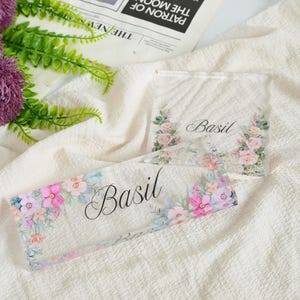 Personalized Floral Acrylic Desk Name Plate: Custom Office Decor