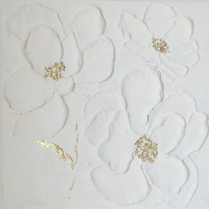 White 3D Original Flower Painting on Canvas Creamy Textured Wall Art Floral Art Original Heavy Texture Painting White Abstract Floral Decor