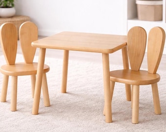 Wooden Montessori Kids Table and Chairs Set – Toddler Chair, Baby Wooden Furniture, Activity Table, Gift for Children
