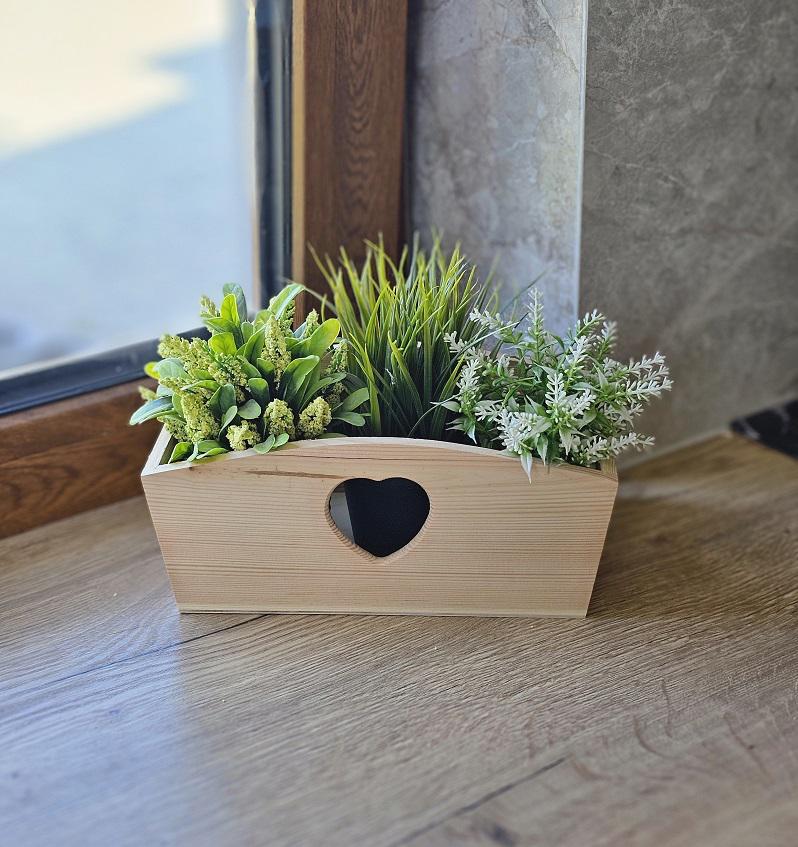 Wooden Storage Box with Heart – Pine Wood Organizer for Accessories, Rustic Planter Cover, Natural Wooden Home Decor, Handmade Gift