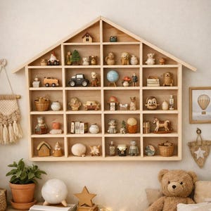 Wooden Toy Car Display Shelf, Pine Wood Hot Wheels Organizer, Kids Room Collector Storage, Freestanding or Wall Mount, 56cm