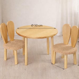 Montessori Wooden Table and 2 Bunny Chairs, Beech Wood Toddler Furniture, Waldorf Playroom Set, Handmade Kids Desk image 3