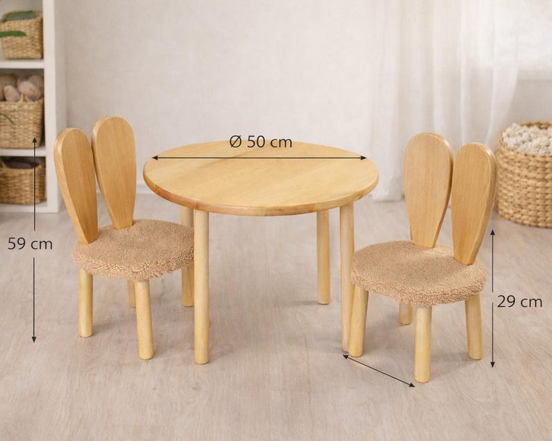 Montessori Wooden Table and 2 Bunny Chairs, Beech Wood Toddler Furniture, Waldorf Playroom Set, Handmade Kids Desk image 3