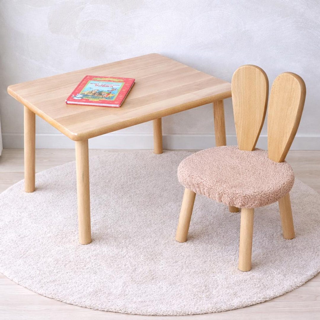 Wooden Bunny Kids Chair With Soft Cushion – Solid Beech Montessori ...