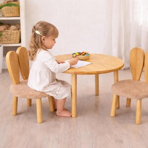 Montessori Wooden Table and 2 Bunny Chairs, Beech Wood Toddler Furniture, Waldorf Playroom Set, Handmade Kids Desk image 2