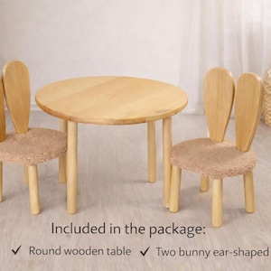 Montessori Wooden Table and 2 Bunny Chairs, Beech Wood Toddler Furniture, Waldorf Playroom Set, Handmade Kids Desk image 5