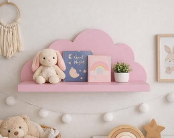 Pink Cloud Wall Shelf, Nursery Wall Shelf, Kids Room Decor, Floating Nursery Shelf, Cloud Nursery Decor, MDF Wall Shelf, Baby Room Decor
