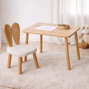 Genomskinligt träbarnbord och stol handgjorda Montessorimöbler för småbarn, säkert och hållbart skrivbord, present till barn, lekrumsinredning