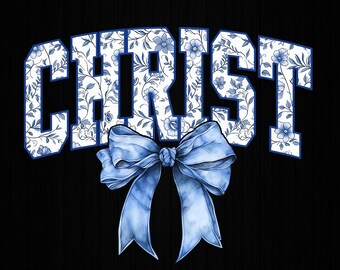 Amen Christian Floral Toile Blue Water Color Coquette Bow Png, Amen God Bible Png, Coquette Bow Amen Png, Christ Png