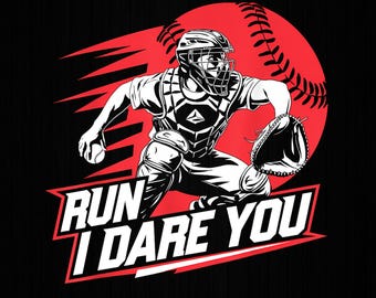 Laufen Sie, ich wage Sie Baseball Png, lustiger Baseball Catcher Png, Retro Baseball Mom, Fänger
