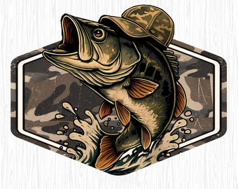 Camo Bass Fishing Png, Fisherman Bass Fish Png, Funny Fishing Png,