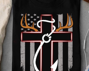 Hunting Fishing Faith Cross Deer Hook America Flag Png, Hunting Deer Hunting Png, Funny Deer Hunting, Hunting Hunter Fishing Gift