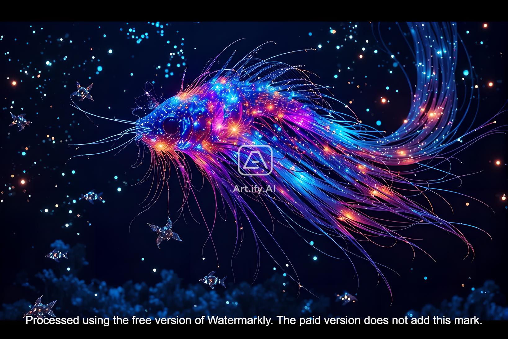 PACK (4) Neon Cosmic Fish Art Print - Bioluminescent Ocean Creature ...