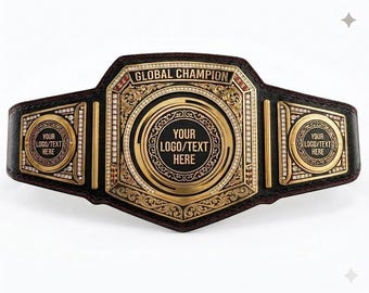 Custom Championship Belt Personalized Wrestling Title Belt | Global Champion Award Belt | Custom Logo Text Belt | Fantasy Wrestling Trophy