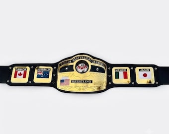 Custom NWA World Heavyweight Championship Wrestling Belt, Gold Plated Leather Strap