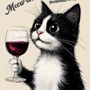 面白いワイン猫アート、ニャーロットかゴロゴロ？、タキシード猫の印刷可能な壁アート、ワイン愛好家へのギフト、猫の装飾、キッチンバープリント、デジタルダウンロード