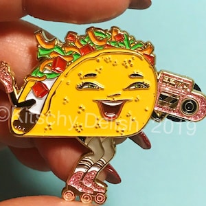 Taco Skate, soft enamel pin with glitter!