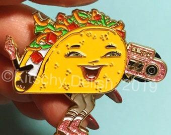Taco Skate, soft enamel pin with glitter!