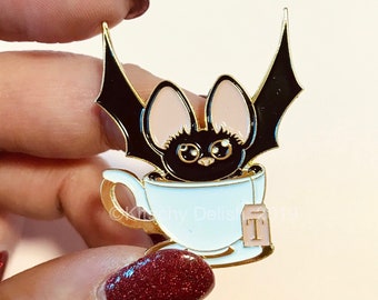 Bat + Tea soft enamel pin!