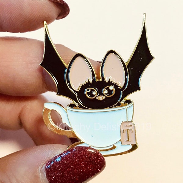 Bat + Tea soft enamel pin!