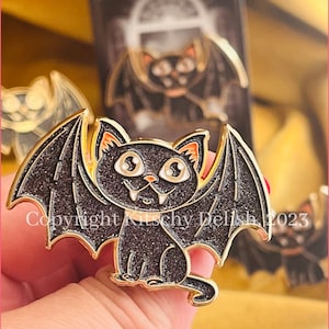 Katze Fledermaus zu Hause soft emaille Pin mit Glitzer !