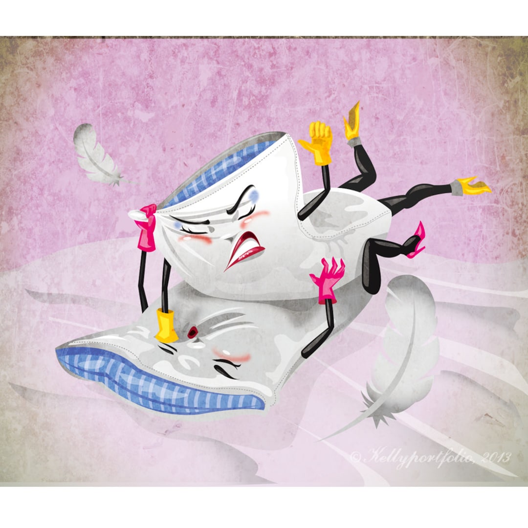 Pillow Fight 5x7 Regular Print, Kitschy Bedroom Decor, Retro Vintage