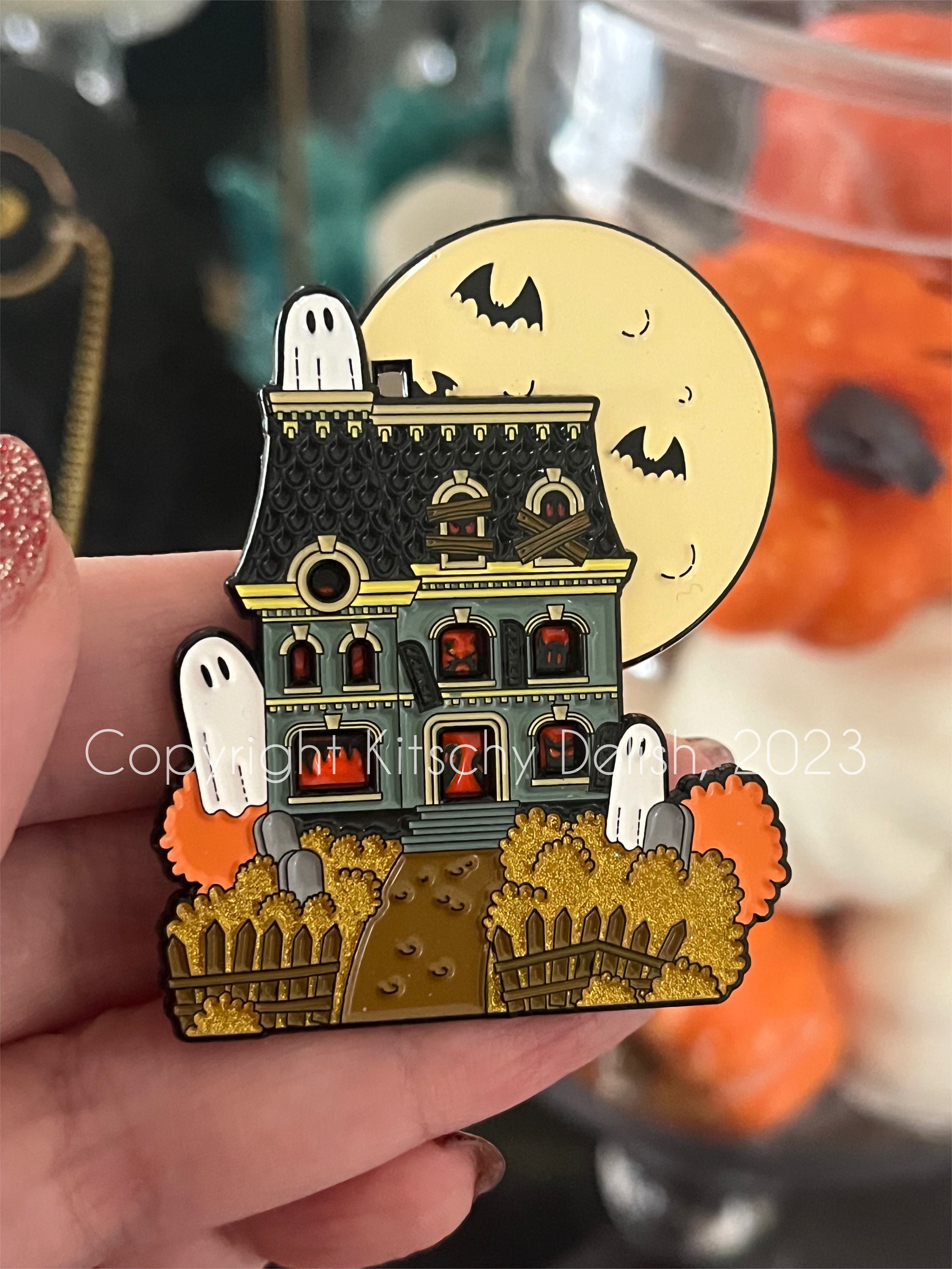 Haunted House sliding enamel pin!