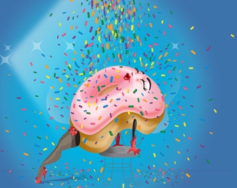 Impresión artística de donut con chispas, decoración del hogar kitsch, 5x7