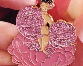 Peony Dancer soft enamel pin with glitter petals!