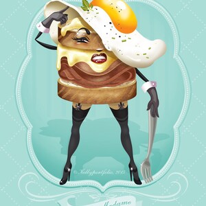 Croque Madame Art Print, Foodie Illustration, Whimsical Kitchen Decor