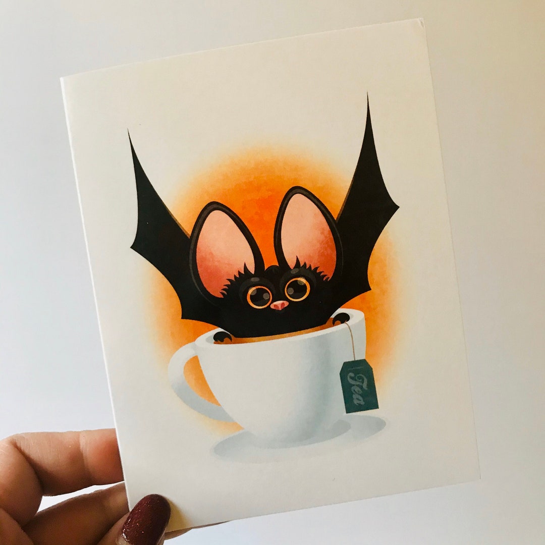 Bat + Tea Blank Greeting Card - Etsy