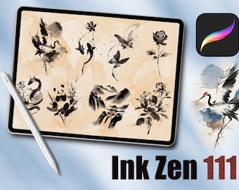 Sellos de tinta Zen Sumi-e para Procreate - Pinceles de arte asiático (Descarga digital)