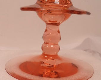Heisey Pluto Line Flamingo Pink Depression Glass Candlestick Holder