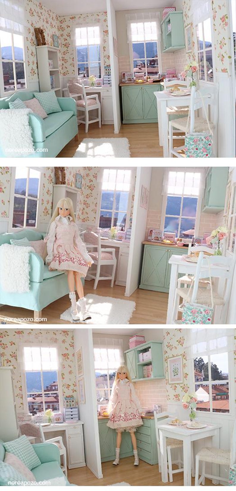 Seashell & Peony Apartment - 1/6 miniature dollhouse diorama (handmade) image 9