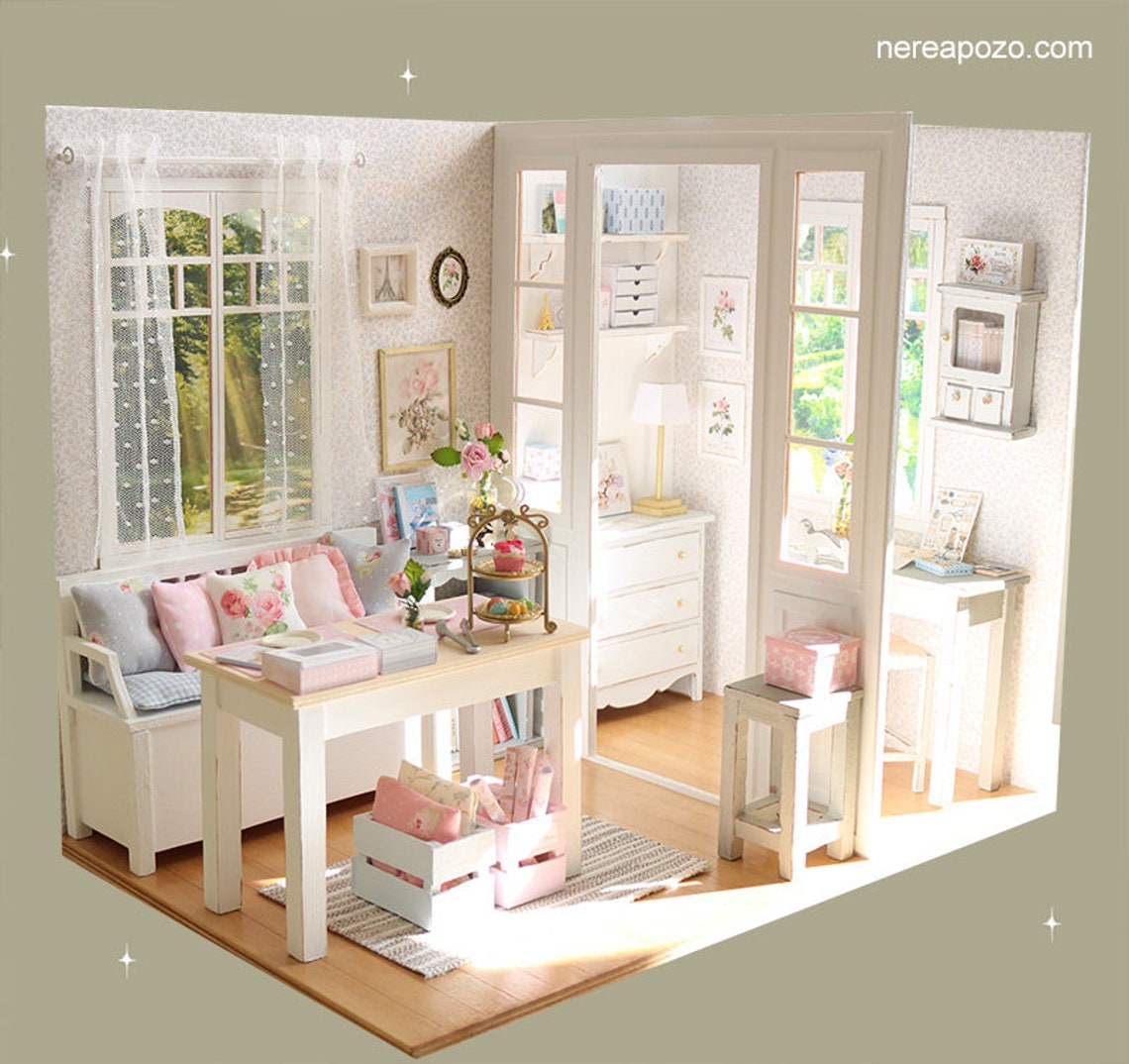 Flowery Gray room 1/6 miniature dollhouse diorama handmade Etsy