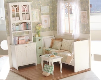 Quarto com Flores Silvestres Verdes - Diorama em miniatura para casa de bonecas em escala 1/6 (feito à mão)