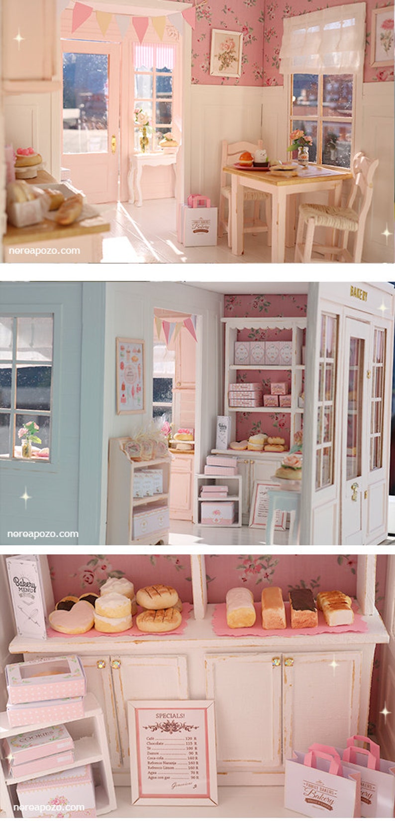 Roses Bakery cottage 1/10 miniature dollhouse diorama handmade zdjęcie 4