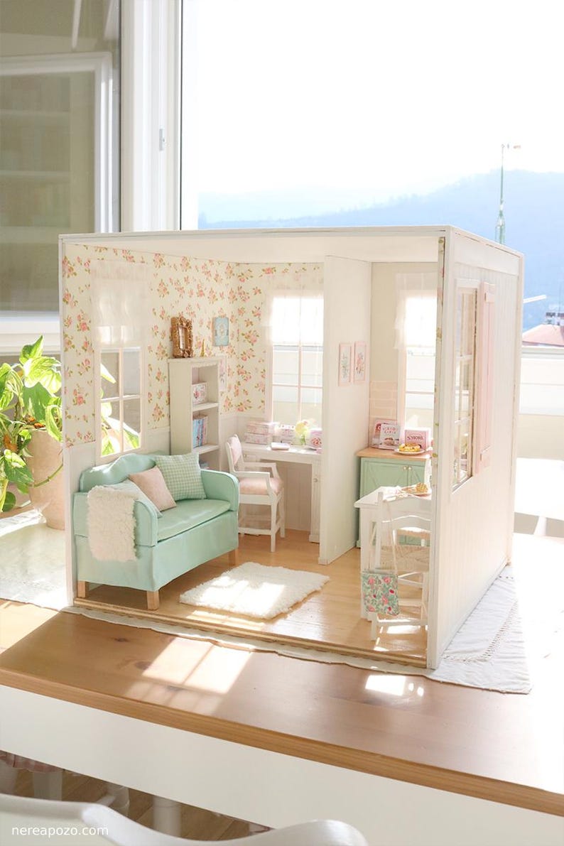 Seashell & Peony Apartment - 1/6 miniature dollhouse diorama (handmade) image 1