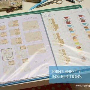 Puede incluir: Una hoja imprimible con instrucciones para hacer cajas en miniatura. La hoja incluye una variedad de diseños de cajas con una estética vintage, con un esquema de color marrón y dorado con el texto "Miniature Prints" y "Bakery".