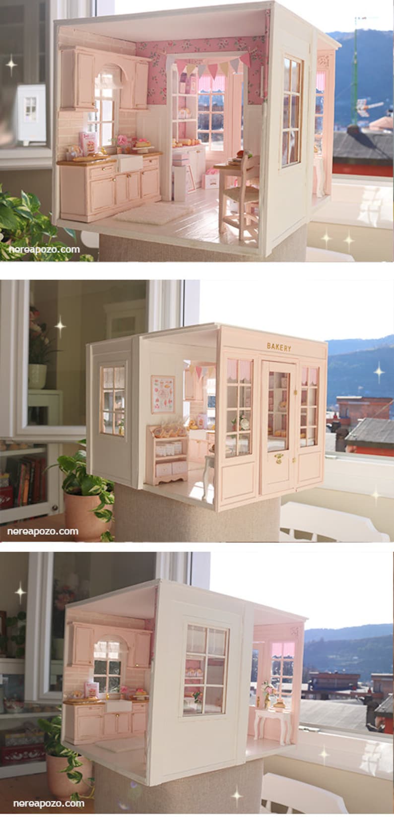 Roses Bakery cottage 1/10 miniature dollhouse diorama handmade image 2