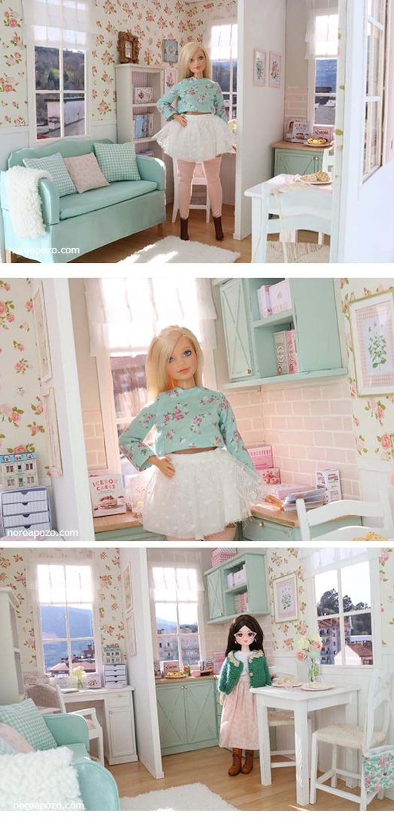 Seashell & Peony Apartment - 1/6 miniature dollhouse diorama (handmade) image 12