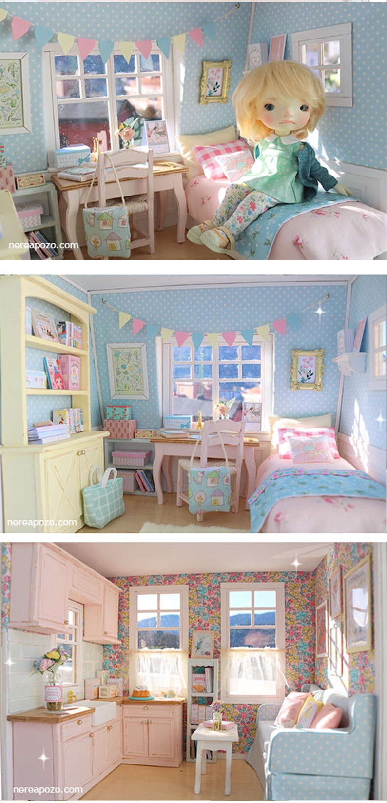 Tiny House pastel Diorama de maison de poupée miniature au 1/10 fait main image 10