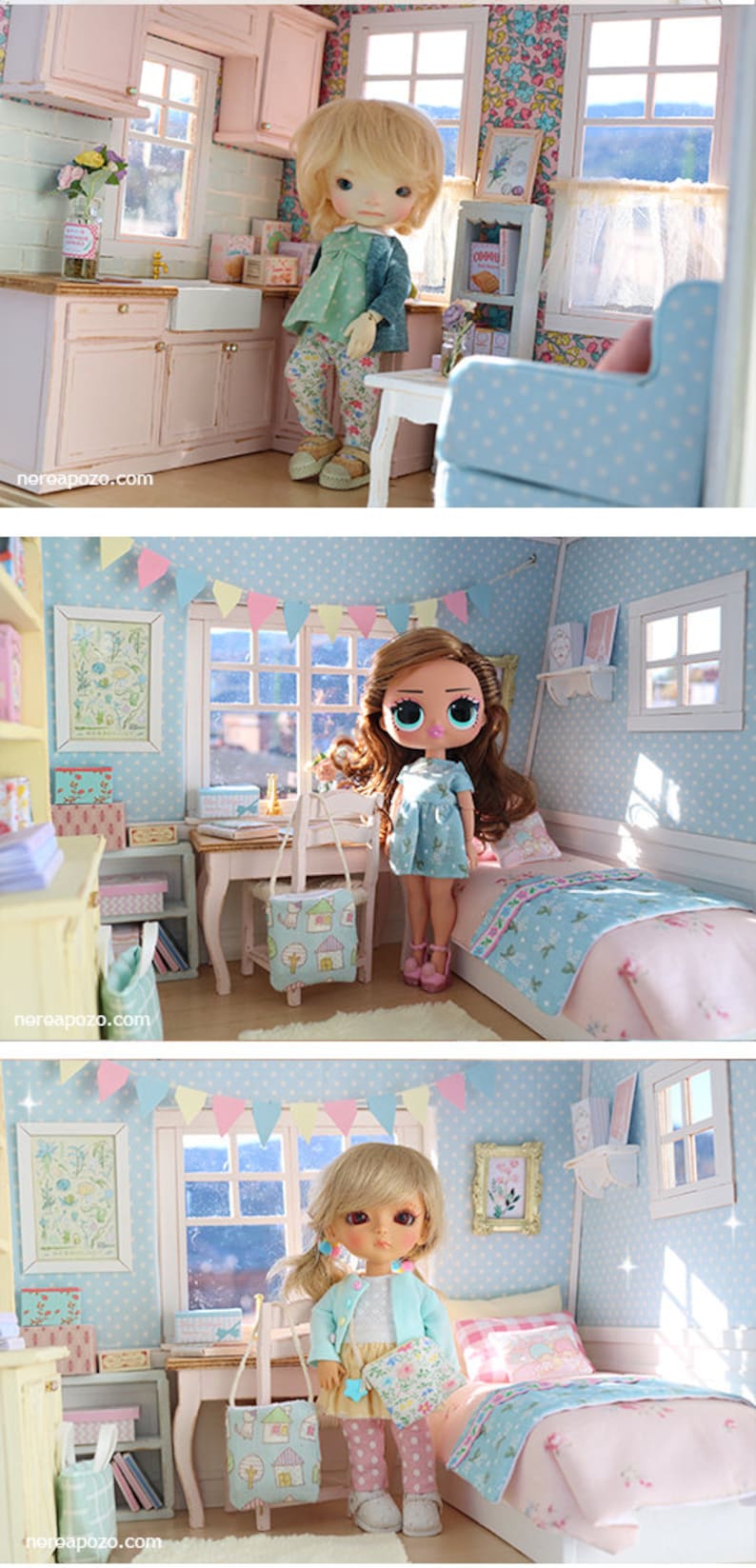 Tiny House pastel Diorama de maison de poupée miniature au 1/10 fait main image 7
