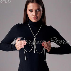 Nipple clamps, Body chain harness, Necklace with charms silver, Necklace to nipple, Chain necklace women, Non piercing nipple jewelry