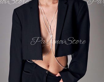Körper Kette Silber, Körper Schmuck für Frauen, Körper Kette Schmuck, Harness, Strass Körper Kette, Layered Körper Kette, Festival Körper Schmuck