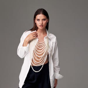 Choker met parelkraag, parelketting lang, schoudersieraden, schouderketting, parellichaamssieraden, bruidslichaamsketting, parelketting